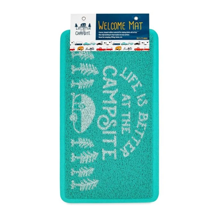 Camco Life Is Better At The Campsite Scrub Rug Welcome Mat, Teal / White 3 Camco Life Is Better At The Campsite Scrub Rug Welcome Mat, Teal / White