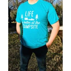 CAMCO Life Is Better At The Campsite Teal Shirt -Camcos Shop 53217 inuse b z
