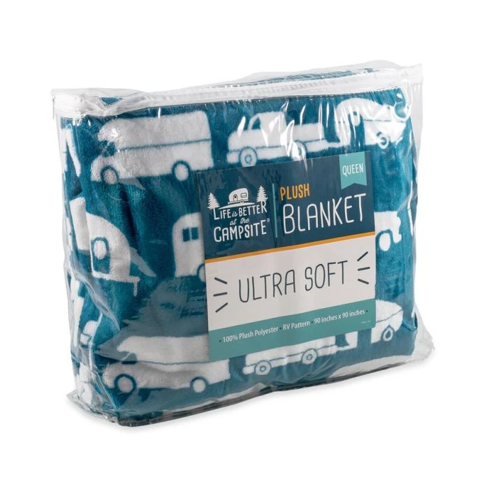 Camco Life Is Better At The Campsite Queen Size Plush Fleece Blanket - Blue 3 Camco Life Is Better At The Campsite Queen Size Plush Fleece Blanket - Blue