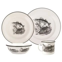 Walleye Pattern 16 Piece Enamelware Dish Set