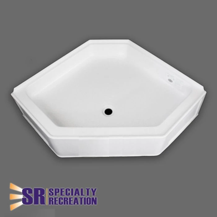 Specialty Recreation 34" X 34"White Neo Angle Front Center Drain Shower Pan 3 Specialty Recreation 34" X 34"White Neo Angle Front Center Drain Shower Pan